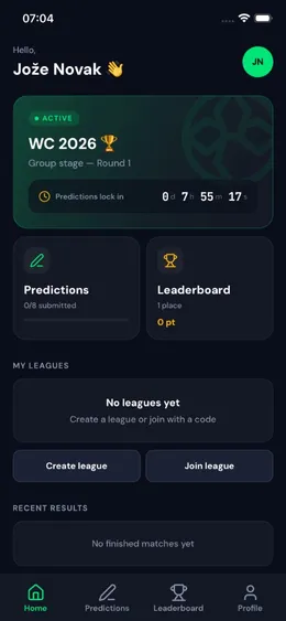 Home — active competitions and leagues