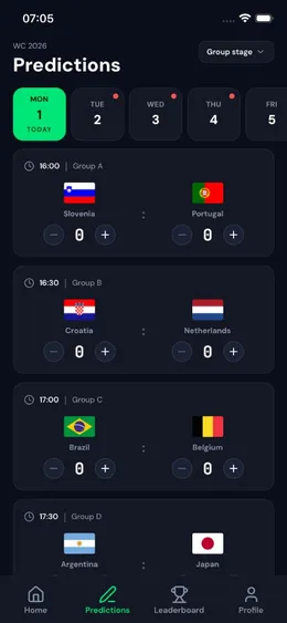 Predictions — enter match scores